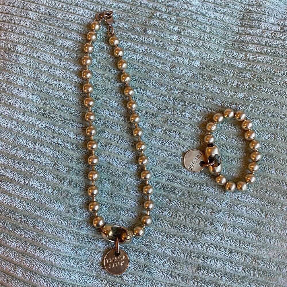 Twisted Silver Girls Club Gold Ball & Chain Necklace and Bracelet Set